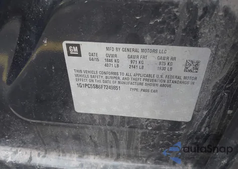 2015 Chevrolet Cruze 1Lt Auto from USA, damaged, VIN 1G1PC5SB6F7249851